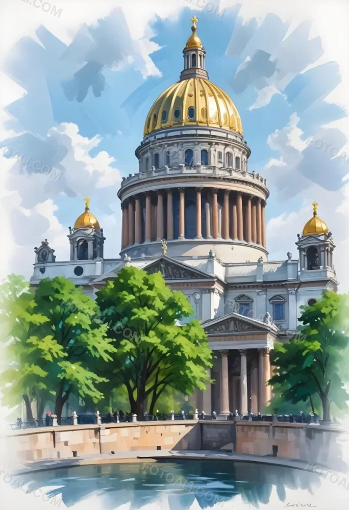 Oil Painting Saint Isaac S Cathedral With Green Trees In The Foreground Creative Extremely Detailed Brush Stroke 52 A922