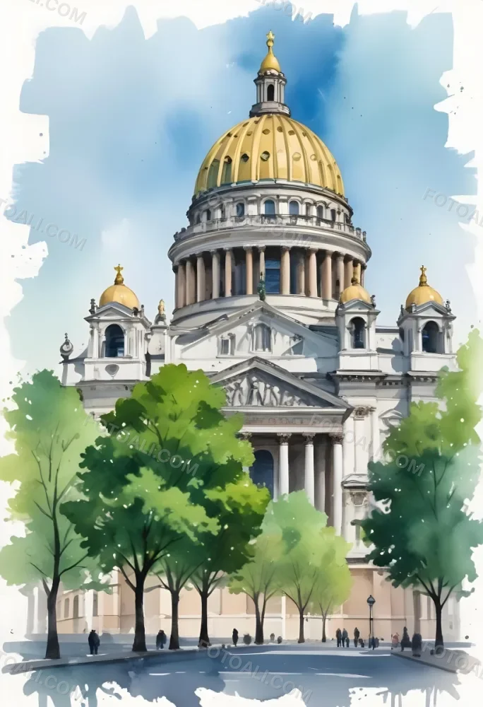 Oil Painting Saint Isaac S Cathedral With Green Trees In The Foreground Creative Extremely Detailed Brush Stroke 55 2513