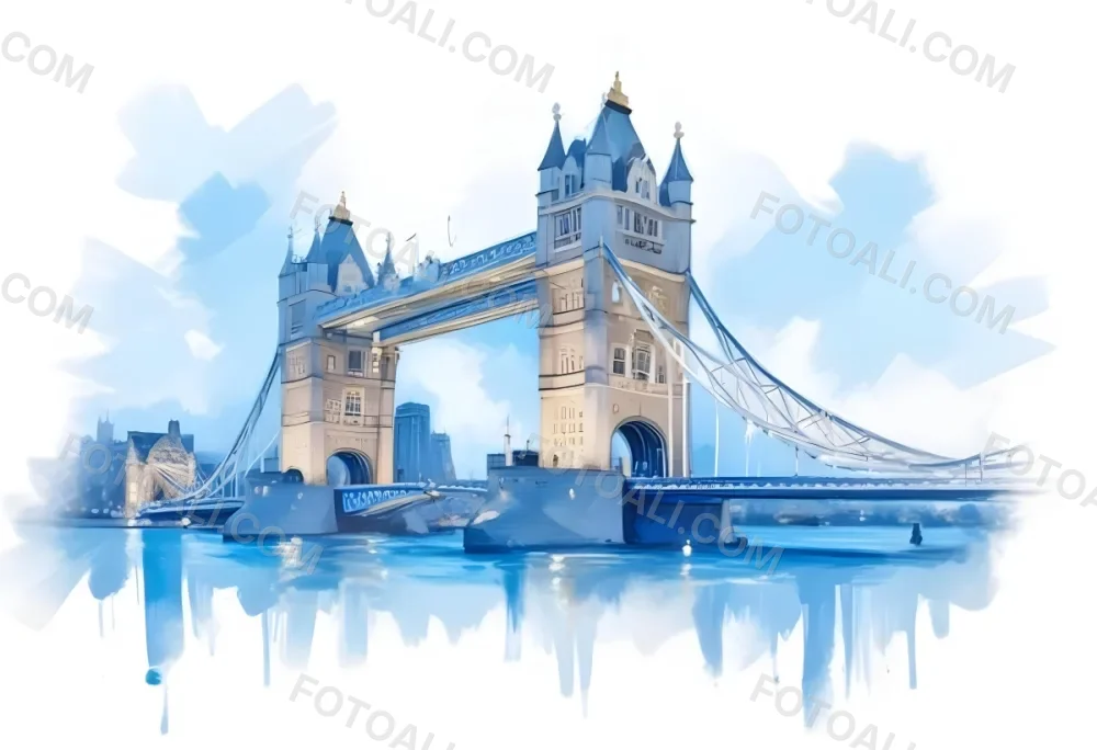Oil Painting Tower Bridge In London Blue Sky And Water Creative Extremely Detailed Brush Stroke 11 B84f