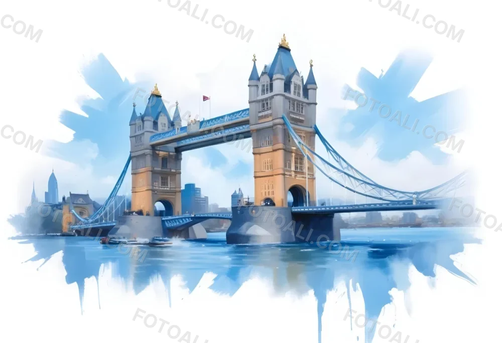 Oil Painting Tower Bridge In London Blue Sky And Water Creative Extremely Detailed Brush Stroke 18 092e