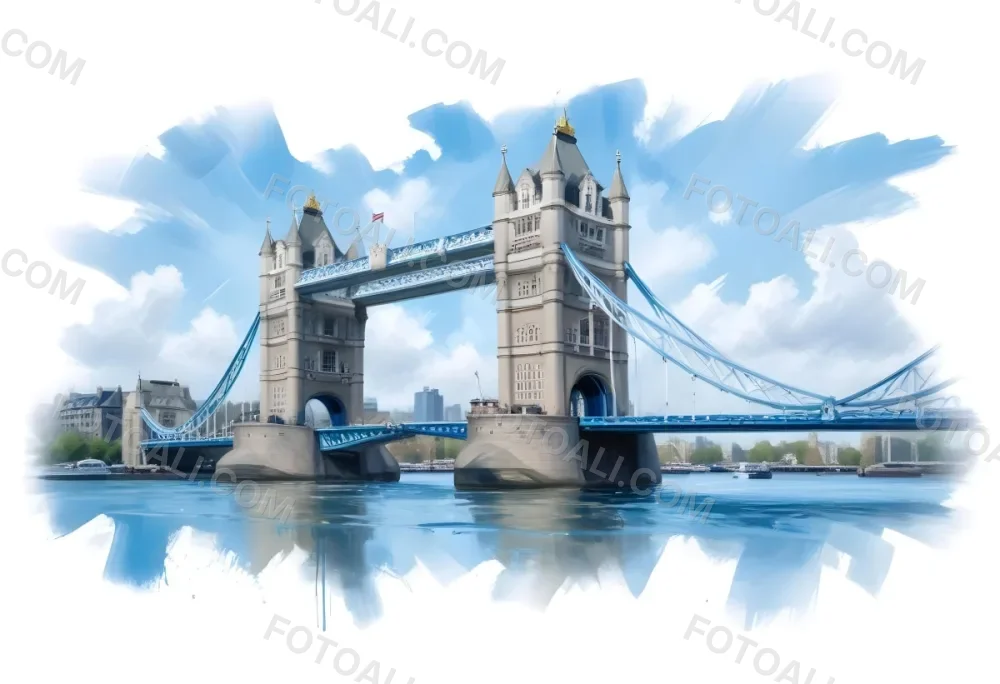 Oil Painting Tower Bridge In London Blue Sky And Water Creative Extremely Detailed Brush Stroke 21 F7f3