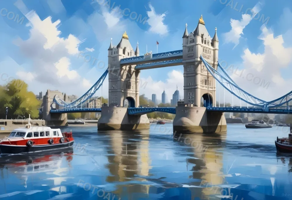 Oil Painting Tower Bridge In London Blue Sky And Water Creative Extremely Detailed Brush Stroke 27 8501