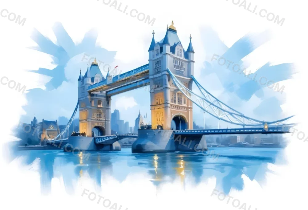 Oil Painting Tower Bridge In London Blue Sky And Water Creative Extremely Detailed Brush Stroke 30 E35e