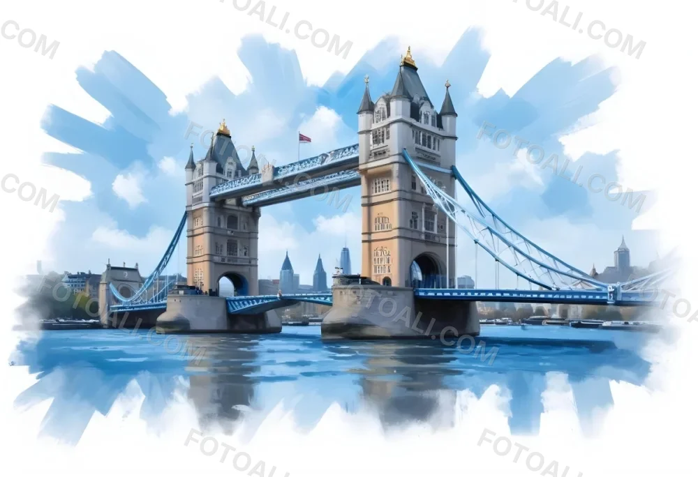 Oil Painting Tower Bridge In London Blue Sky And Water Creative Extremely Detailed Brush Stroke 35 Cd94