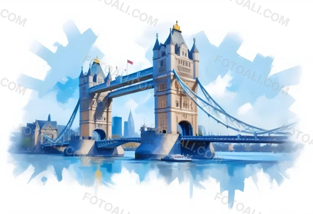 Oil Painting Tower Bridge In London Blue Sky And Water Creative Extremely Detailed Brush Stroke 43 D5b8