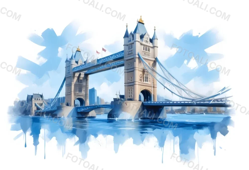 Oil Painting Tower Bridge In London Blue Sky And Water Creative Extremely Detailed Brush Stroke 44 E694