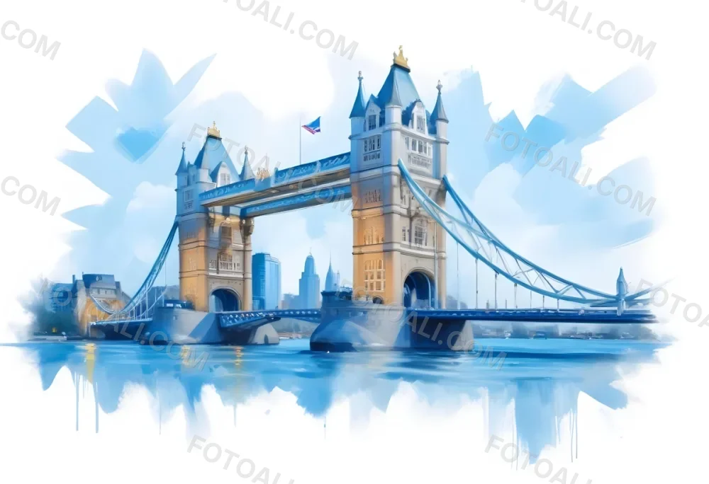 Oil Painting Tower Bridge In London Blue Sky And Water Creative Extremely Detailed Brush Stroke 45 4883
