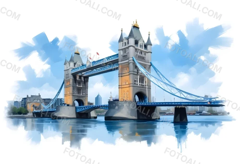 Oil Painting Tower Bridge In London Blue Sky And Water Creative Extremely Detailed Brush Stroke 47 5546
