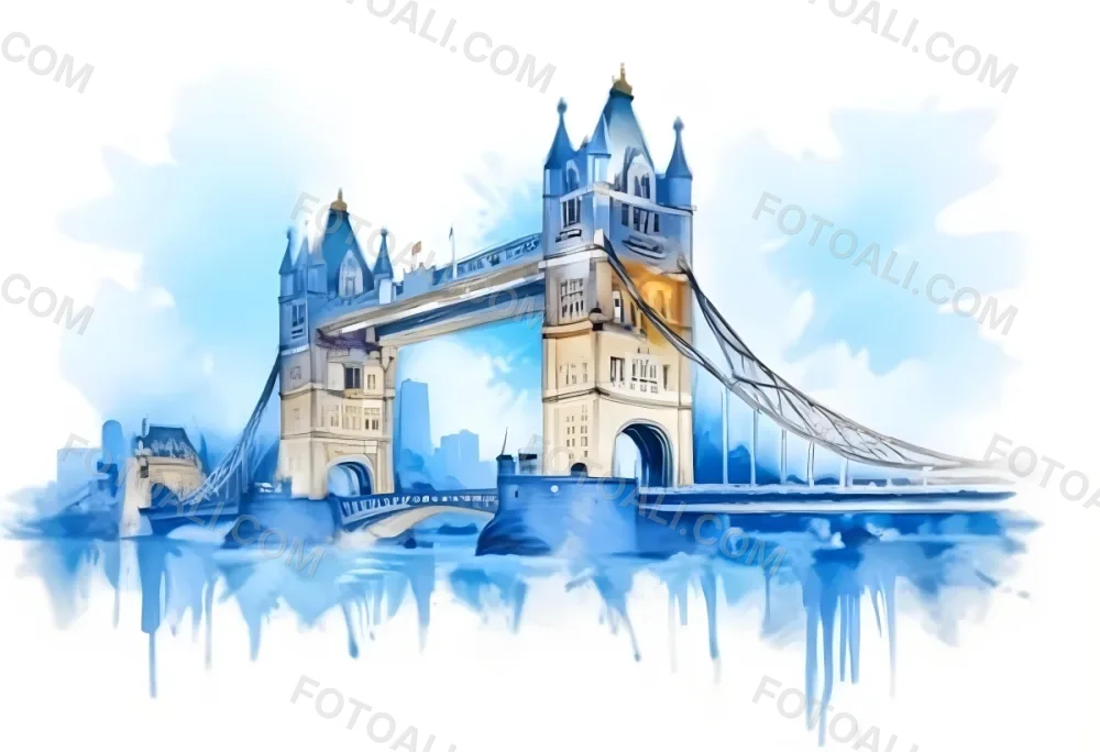 Oil Painting Tower Bridge In London Blue Sky And Water Creative Extremely Detailed Brush Stroke 7 F343