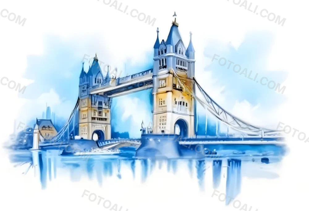 Oil Painting Tower Bridge In London Blue Sky And Water Creative Extremely Detailed Brush Stroke 8 14b0