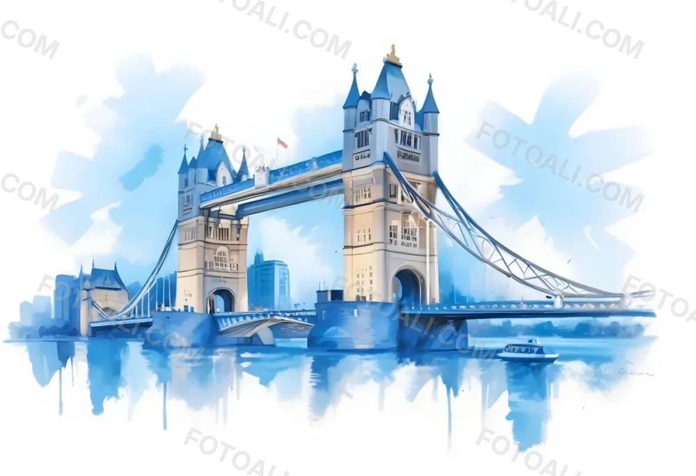 Oil Painting Tower Bridge In London Blue Sky And Water Creative Extremely Detailed Brush Stroke 9 1722