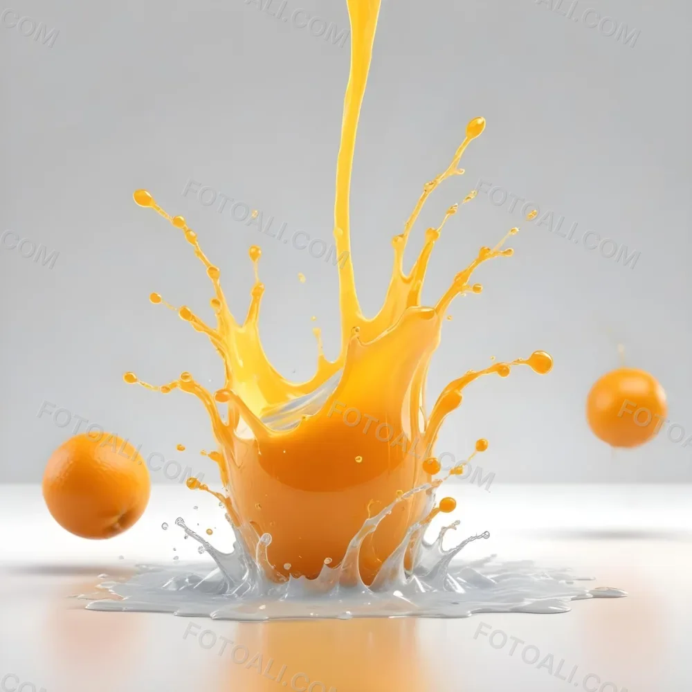 Orange Juice Splash With Liquid Drops Studio Shot White Background 11 A23a