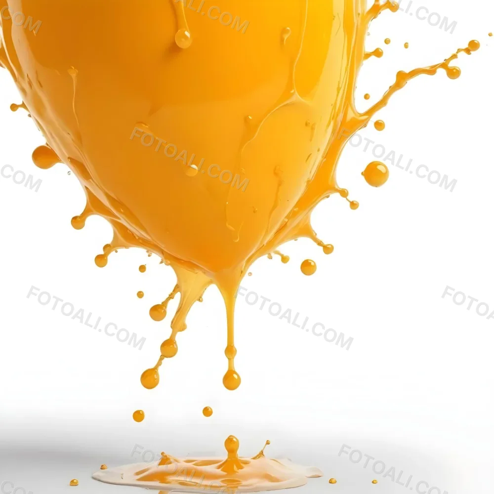 Orange Juice Splash With Liquid Drops Studio Shot White Background 7 F78a