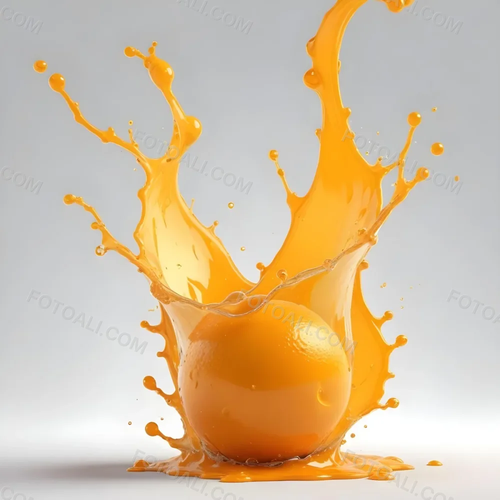 Orange Juice Splash With Liquid Drops Studio Shot White Background 9 D622