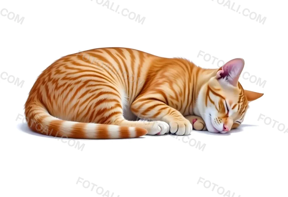 Orange Tabby Cat Sleeping Curled Up On Its Side Eyes Closed With A White Background 19 9b6f