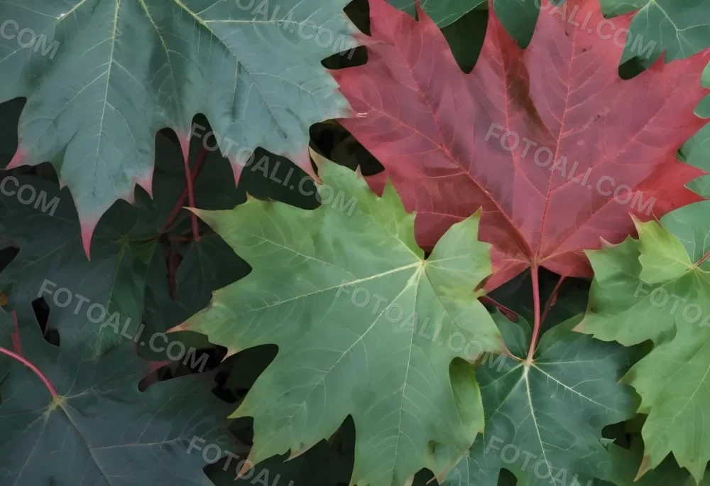 Overlapping Green And Red Maple Leaves With The Veins And Textures Of The Leaves Visible 11 83d7