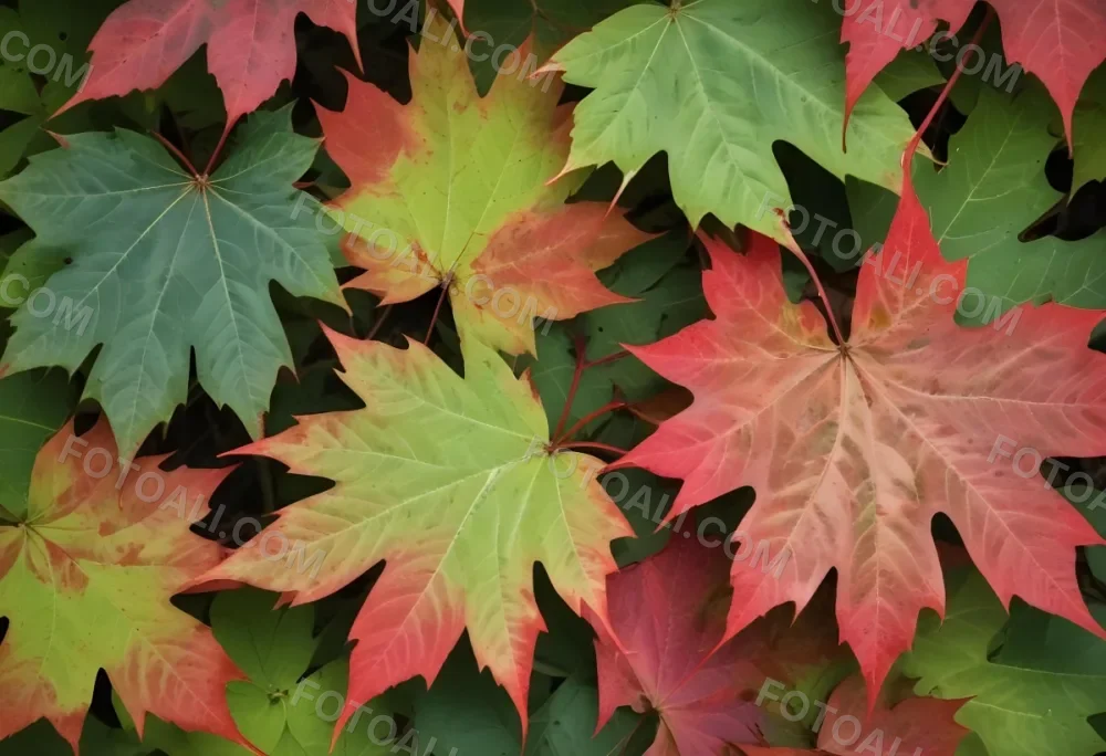Overlapping Green And Red Maple Leaves With The Veins And Textures Of The Leaves Visible 12 691e