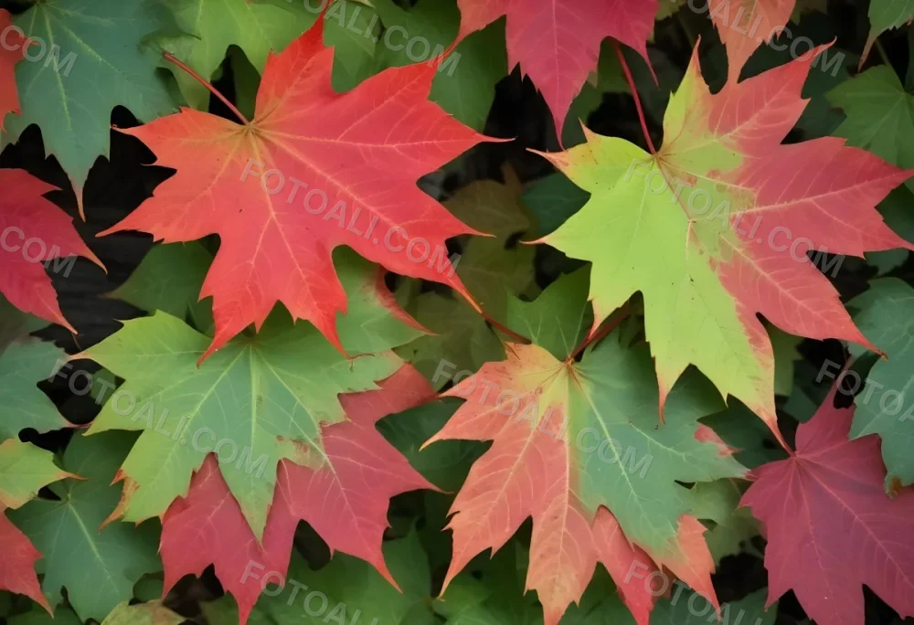 Overlapping Green And Red Maple Leaves With The Veins And Textures Of The Leaves Visible 14 3678