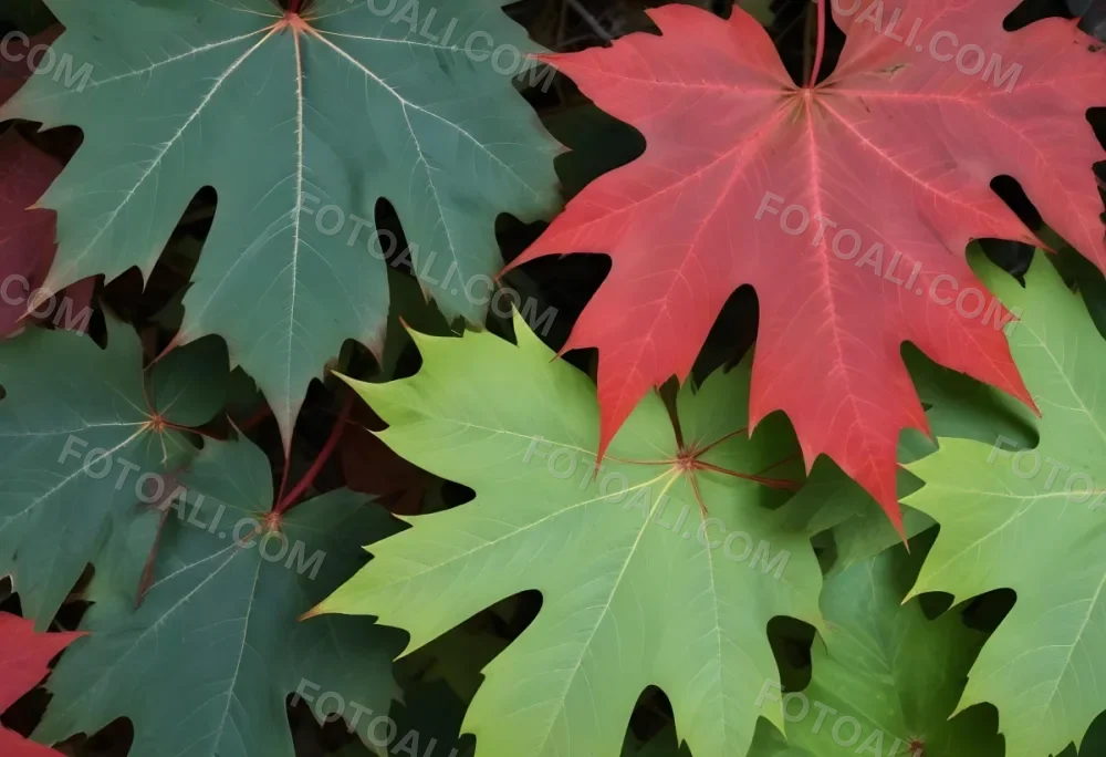 Overlapping Green And Red Maple Leaves With The Veins And Textures Of The Leaves Visible 16 7ac5