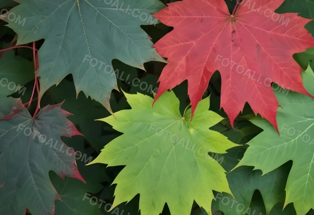 Overlapping Green And Red Maple Leaves With The Veins And Textures Of The Leaves Visible 2 25fb