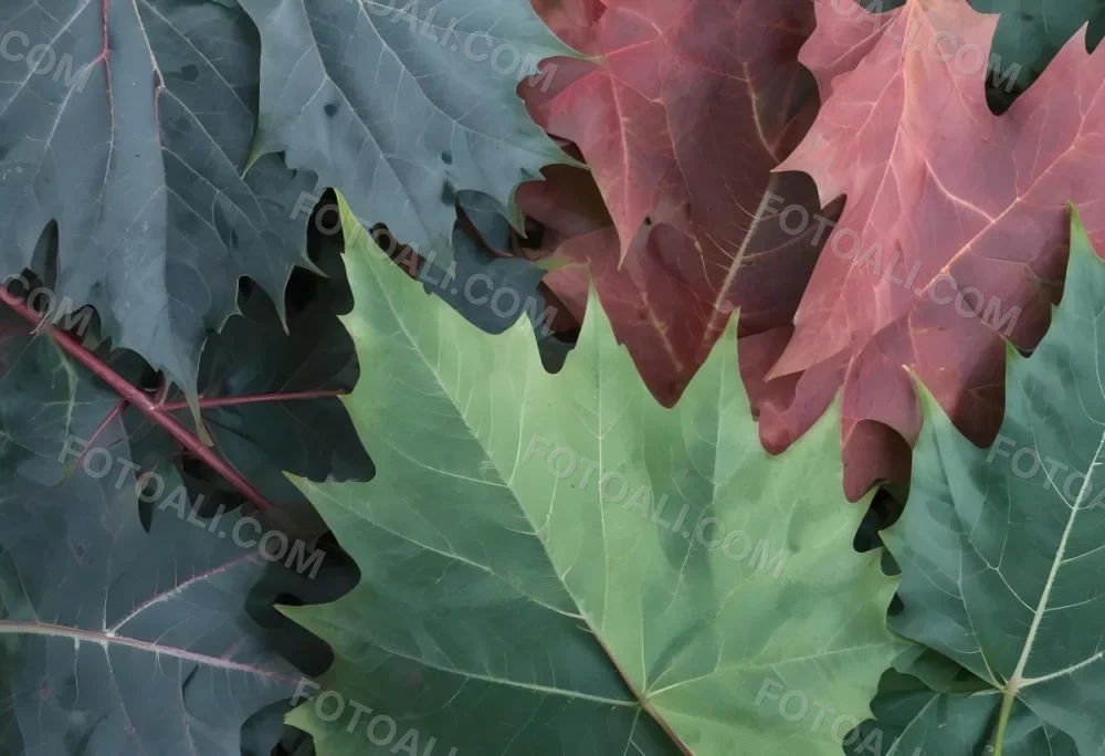 Overlapping Green And Red Maple Leaves With The Veins And Textures Of The Leaves Visible 25 2bb8
