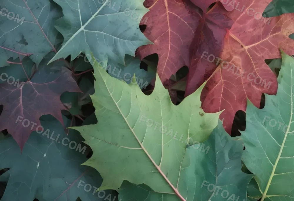 Overlapping Green And Red Maple Leaves With The Veins And Textures Of The Leaves Visible 27 970f