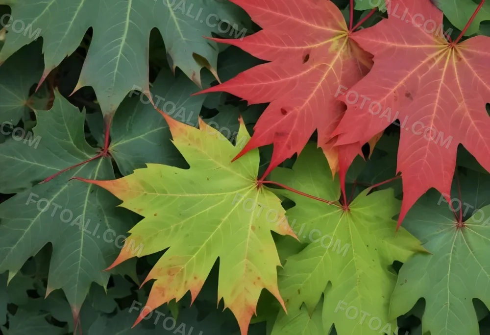 Overlapping Green And Red Maple Leaves With The Veins And Textures Of The Leaves Visible 34 B244