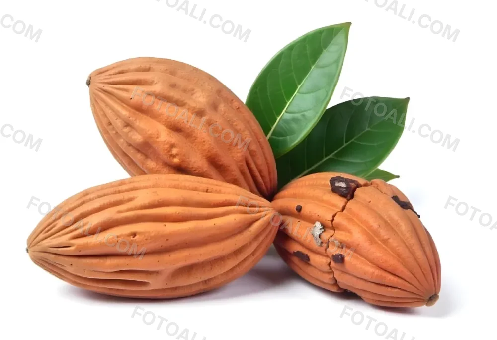Pile Of Almonds With Green Leaves Close Up 15 7e18