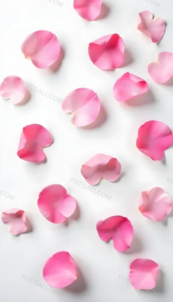 Pink Rose Petals Scattered On A White Marble Surface The Petals Are Vibrant And Fresh Creating A Visually Appealing Contrast Against The Smooth Surface 19 7140