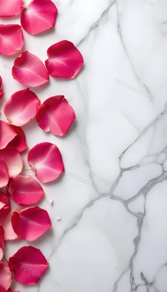 Pink Rose Petals Scattered On A White Marble Surface The Petals Are Vibrant And Fresh Creating A Visually Appealing Contrast Against The Smooth Surface 53 C2db