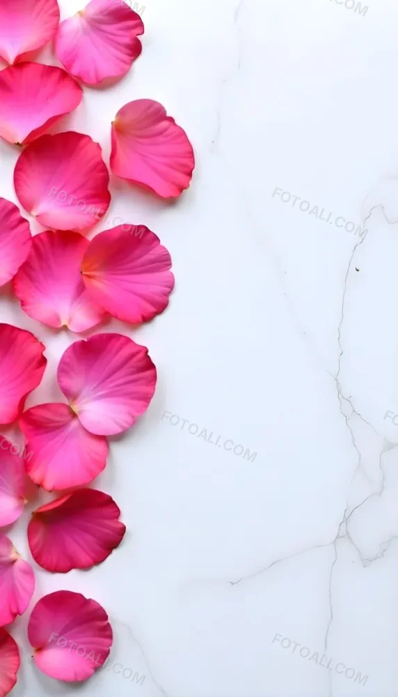 Pink Rose Petals Scattered On A White Marble Surface The Petals Are Vibrant And Fresh Creating A Visually Appealing Contrast Against The Smooth Surface 99 Dc9e