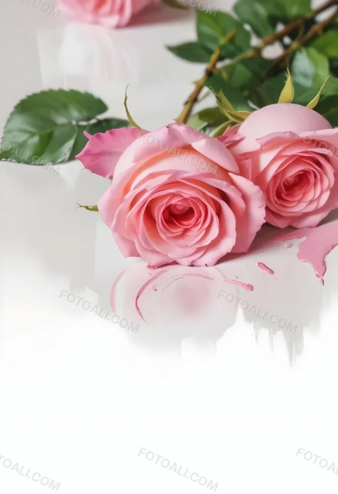 Pink Roses On A White Background 35 A48f