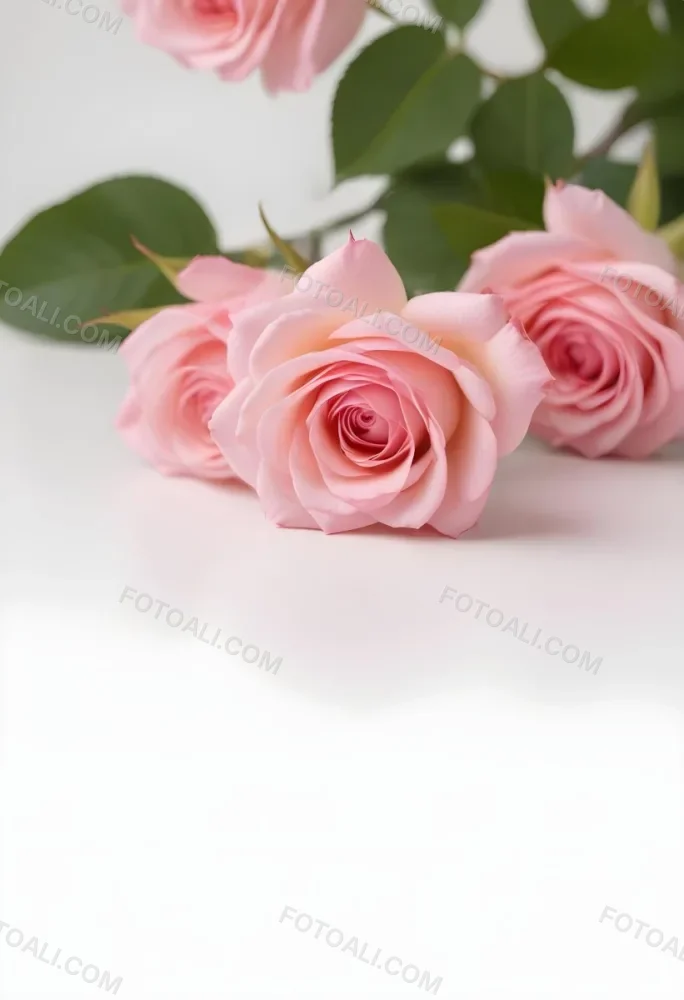 Pink Roses On A White Background 45 9e63