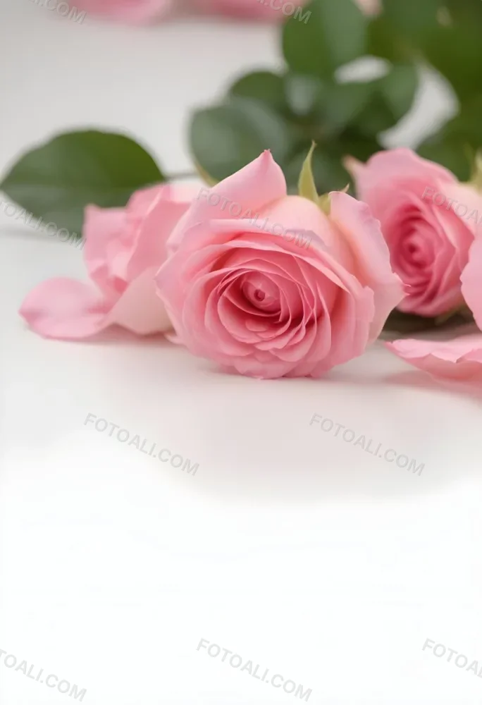 Pink Roses On A White Background 56 8716