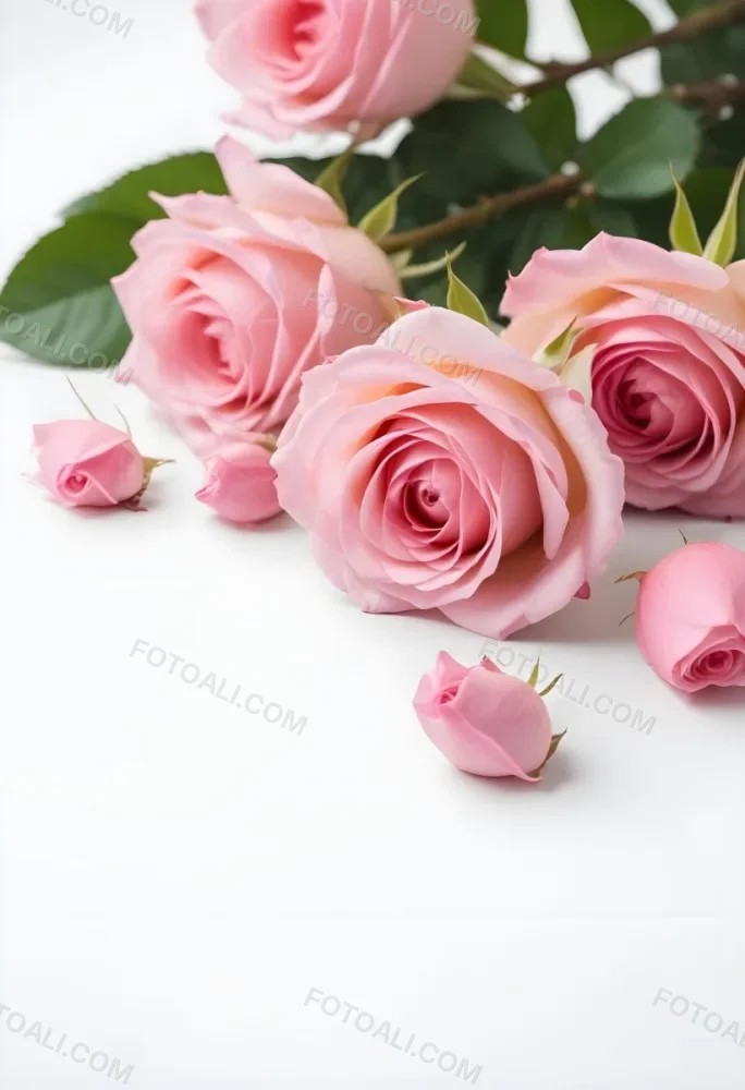 Pink Roses On A White Background 57 26c5