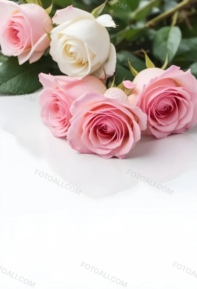Pink Roses On A White Background 63 094d
