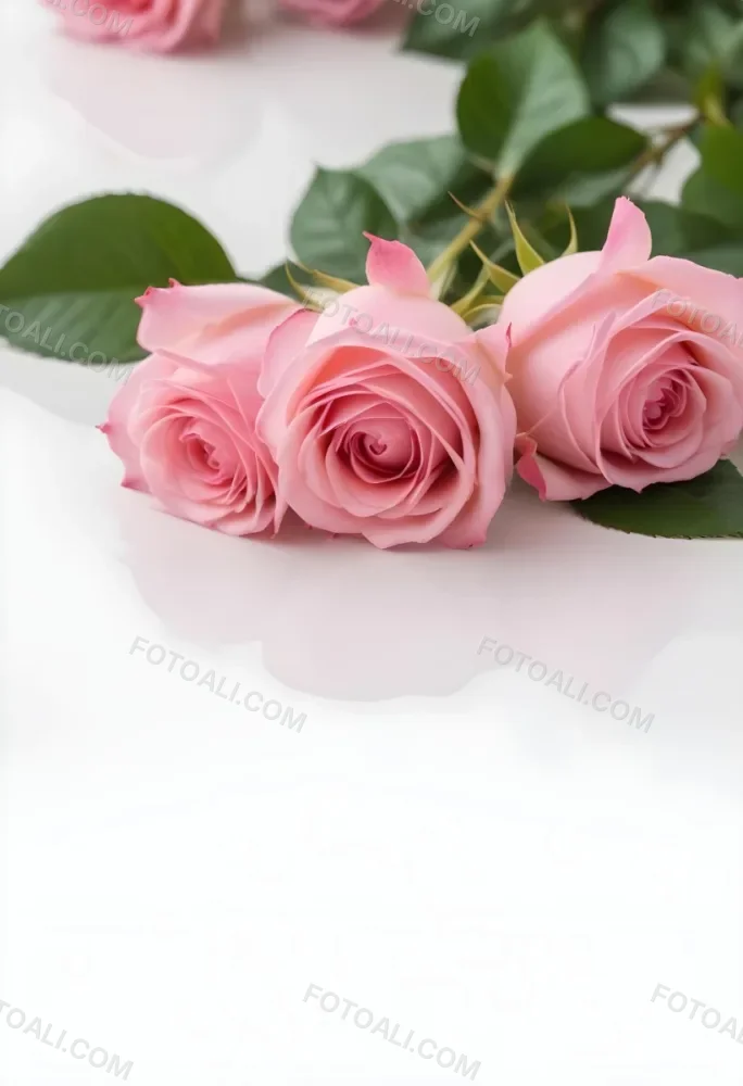 Pink Roses On A White Background 67 C28a