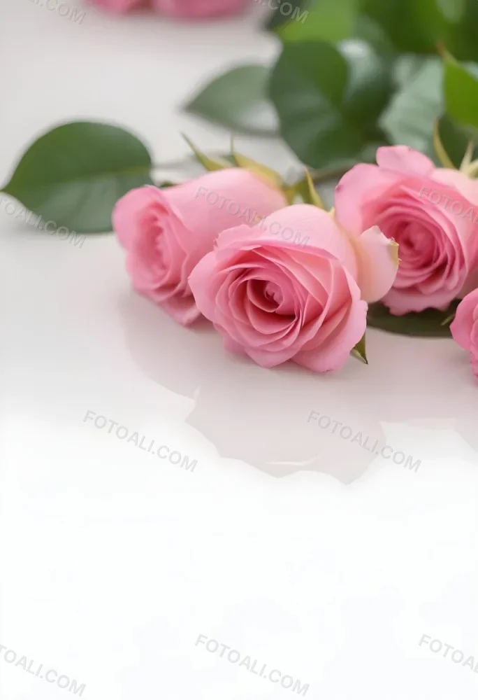 Pink Roses On A White Background 76 E2f6