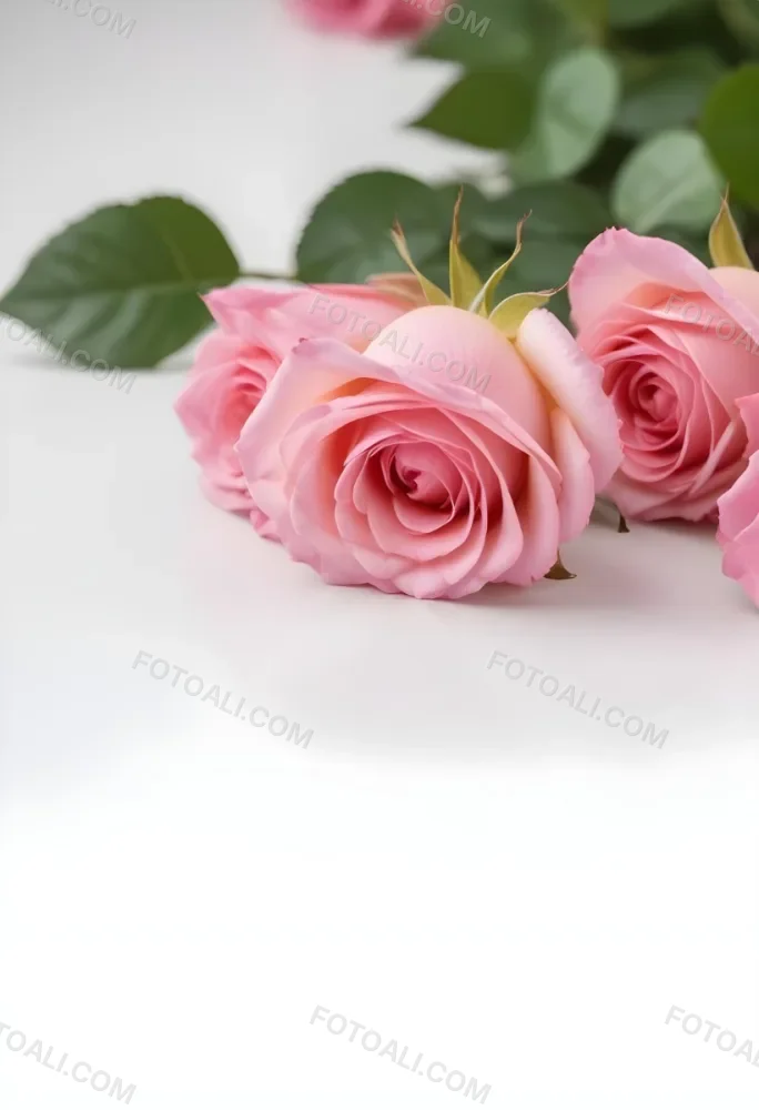 Pink Roses On A White Background 78 930a