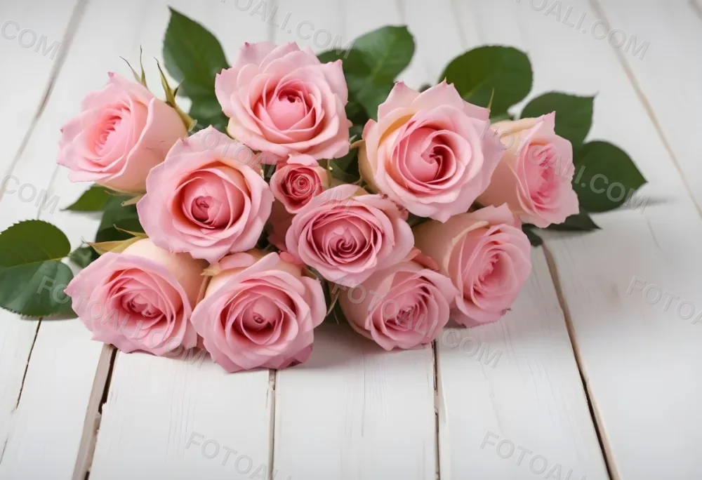 Pink Roses On A White Wooden Table 11 1367