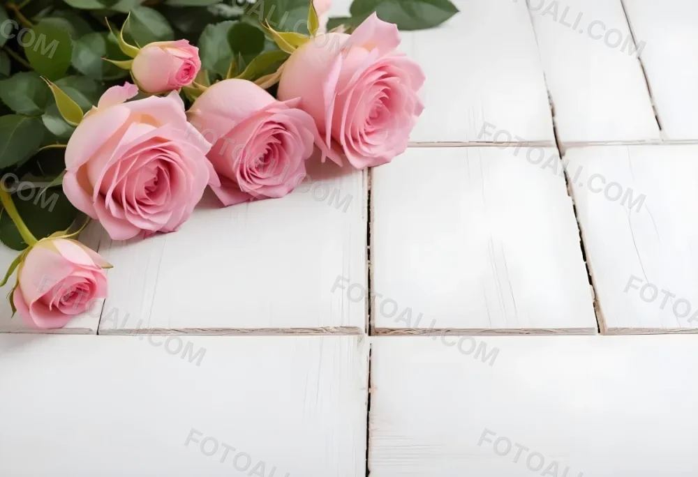 Pink Roses On A White Wooden Table 13 22b7