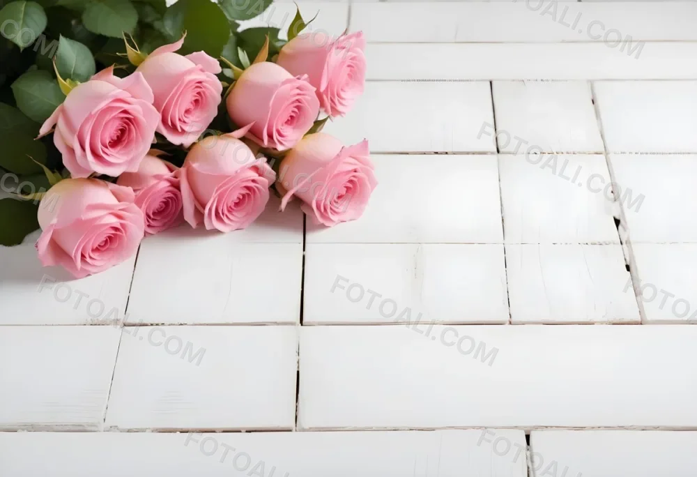 Pink Roses On A White Wooden Table 21 9fb6