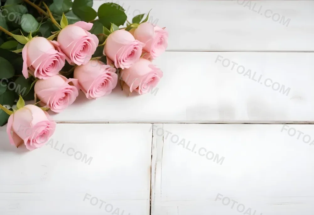 Pink Roses On A White Wooden Table 5 6a5b