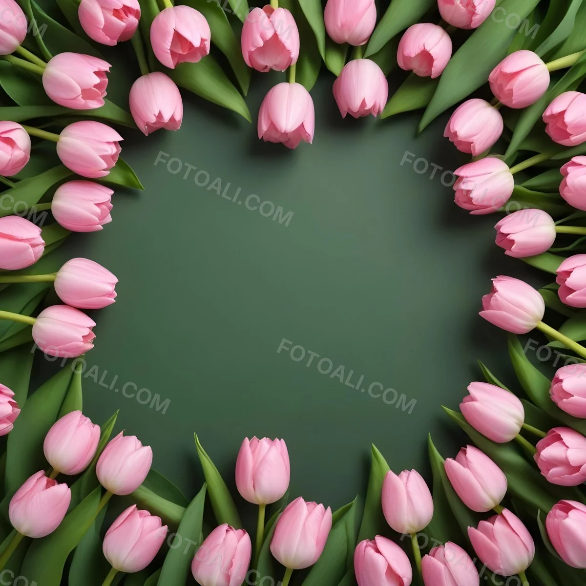 Pink Tulips Arranged In A Circular Frame On A Gray Background 5 D6ff