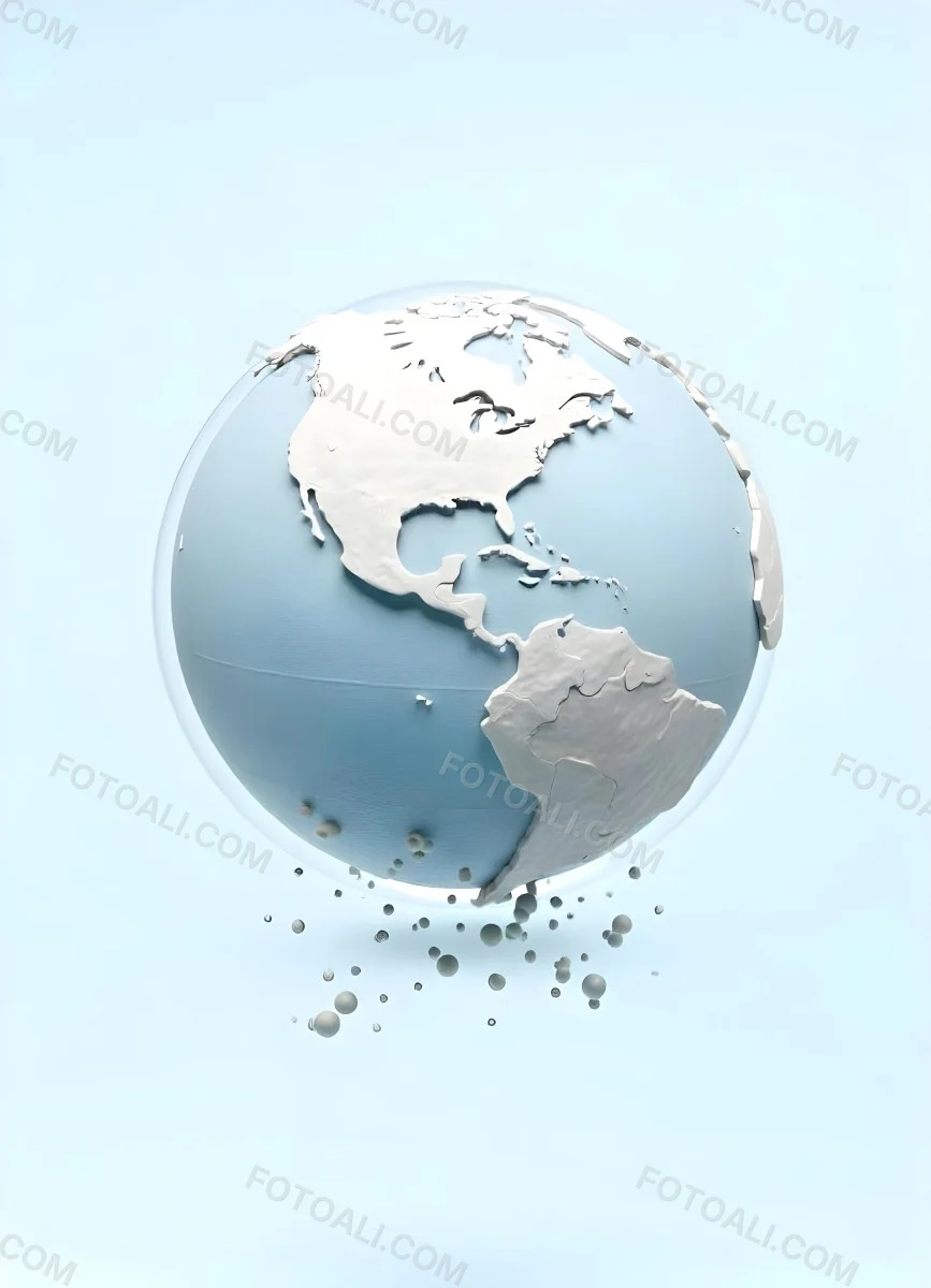 Planet Earth Inside A Water Bubble With South America In Front Water Splashing Inside The Bubble Light Blue Background 12 C857