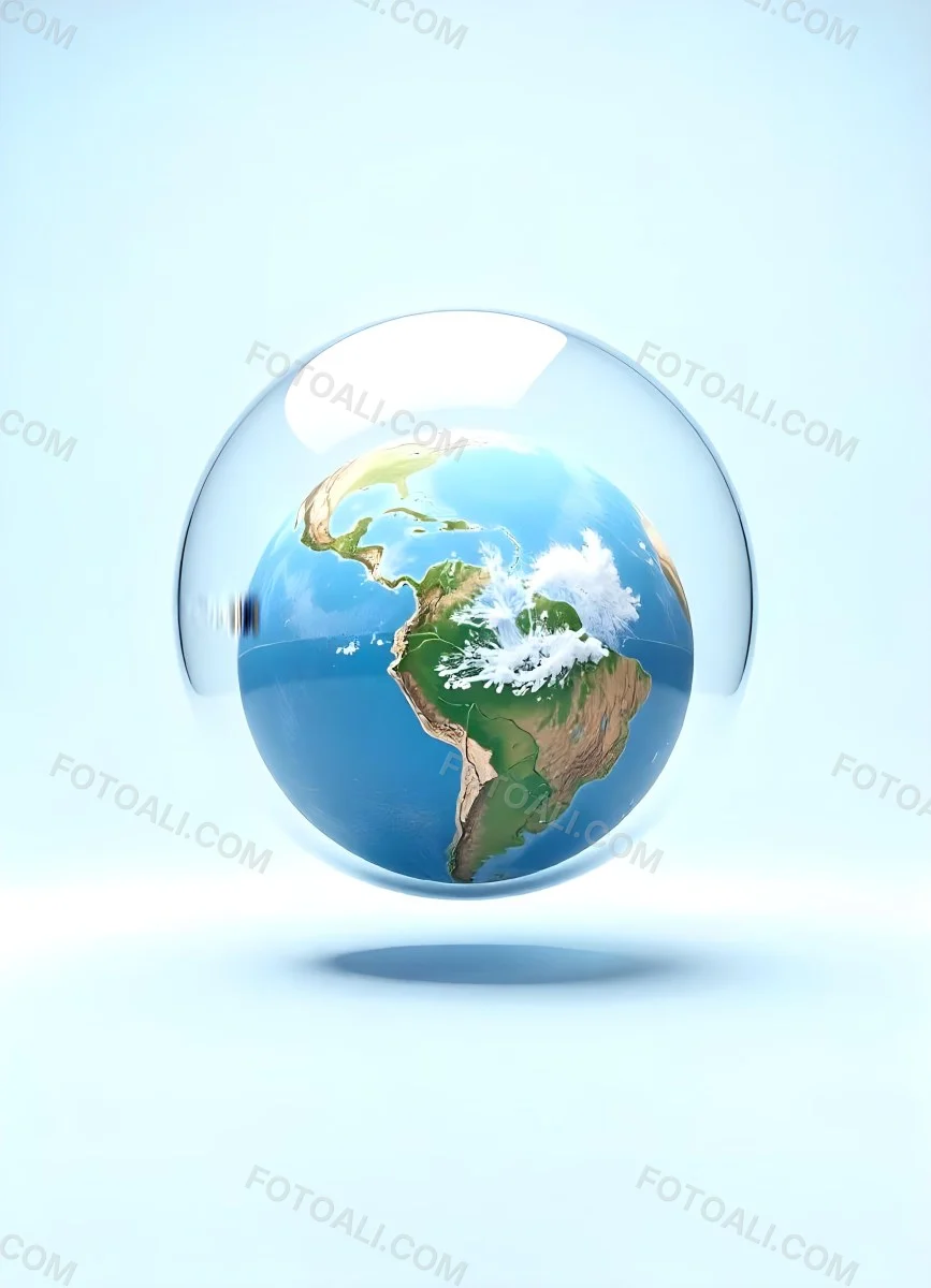 Planet Earth Inside A Water Bubble With South America In Front Water Splashing Inside The Bubble Light Blue Background 16 Aca8