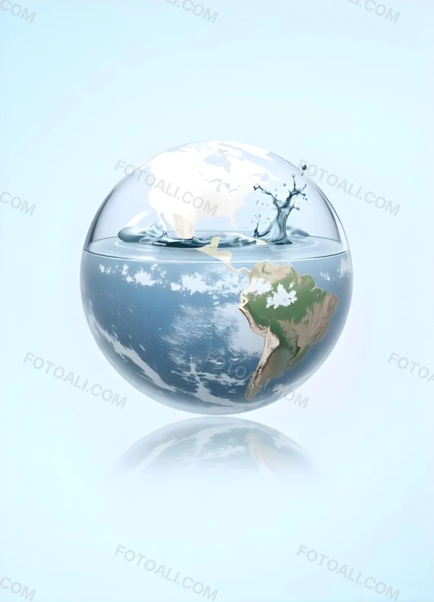 Planet Earth Inside A Water Bubble With South America In Front Water Splashing Inside The Bubble Light Blue Background 23 E3ef