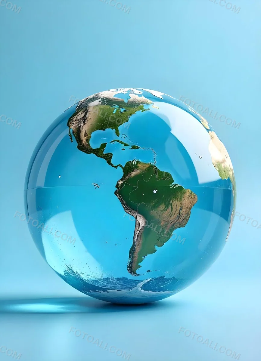 Planet Earth Inside A Water Bubble With South America In Front Water Splashing Inside The Bubble Light Blue Background 5 29d1