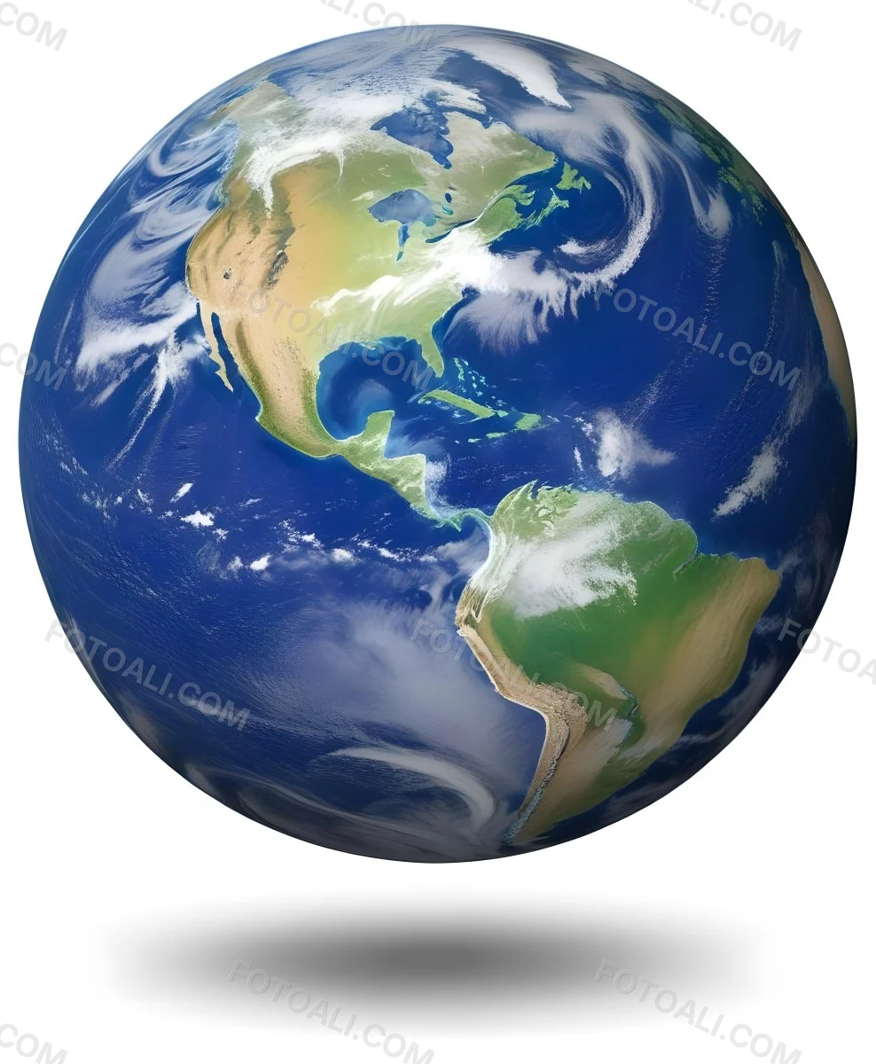 Planet Earth With Visible Continents Oceans And Cloud Cover Centered On The Americas Casting A Shadow On A White Background 11 75f8