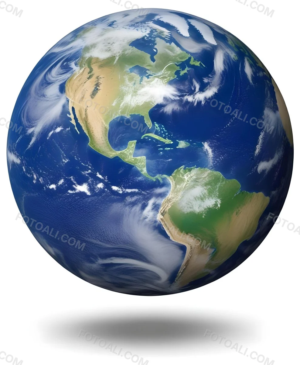 Planet Earth With Visible Continents Oceans And Cloud Cover Centered On The Americas Casting A Shadow On A White Background 18 Eba7